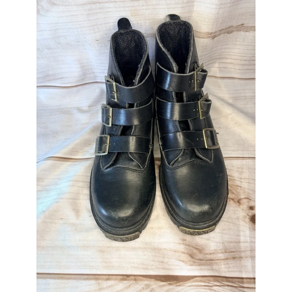 Karl Kani Vintage Leather Ankle Motorcycle Lugged‎ Biker Boots Black Men4 W 5.5